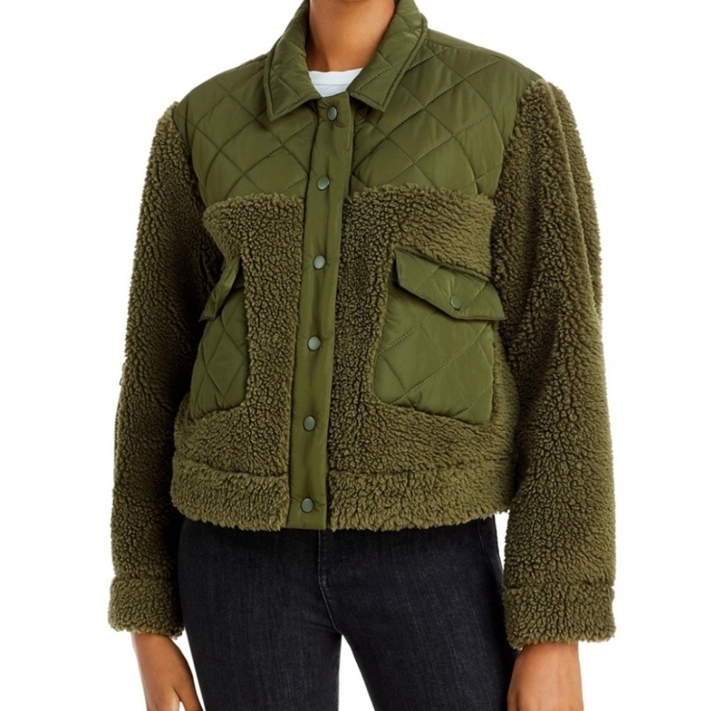 Rails Peyton Quilted Fleece Jacket  Olive Green Sherpa Jacket Sz Small - Picture 3 of 16